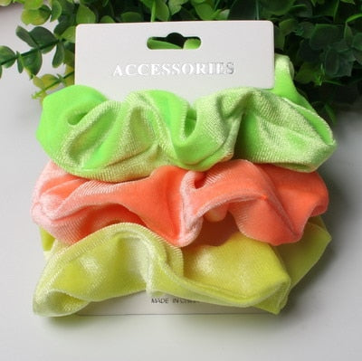 Scrunchies - Coleção Arco-íris Neon - kit com 3 unidades