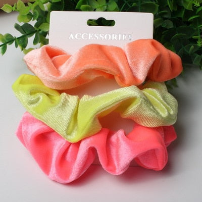 Scrunchies - Coleção Arco-íris Neon - kit com 3 unidades