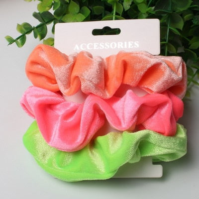 Scrunchies - Coleção Arco-íris Neon - kit com 3 unidades