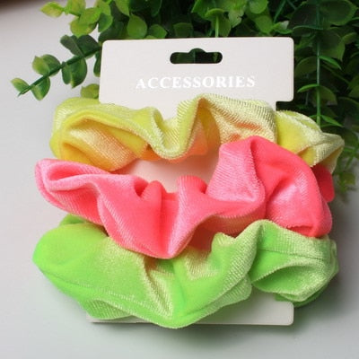 Scrunchies - Coleção Arco-íris Neon - kit com 3 unidades